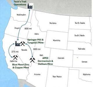 Figure 1: Blue Moon Western United States Hub and Spoke Location (CNW Group/Blue Moon Metals) Figure 1: Blue Moon Western United States Hub and Spoke Location (CNW Group/Blue Moon Metals)
