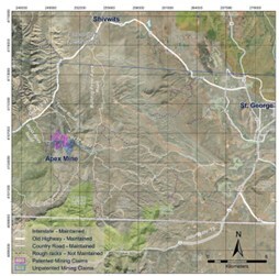 Figure 4: Location of Apex Project; 23 km from St. George, Utah (CNW Group/Blue Moon Metals) Figure 4: Location of Apex Project; 23 km from St. George, Utah (CNW Group/Blue Moon Metals)